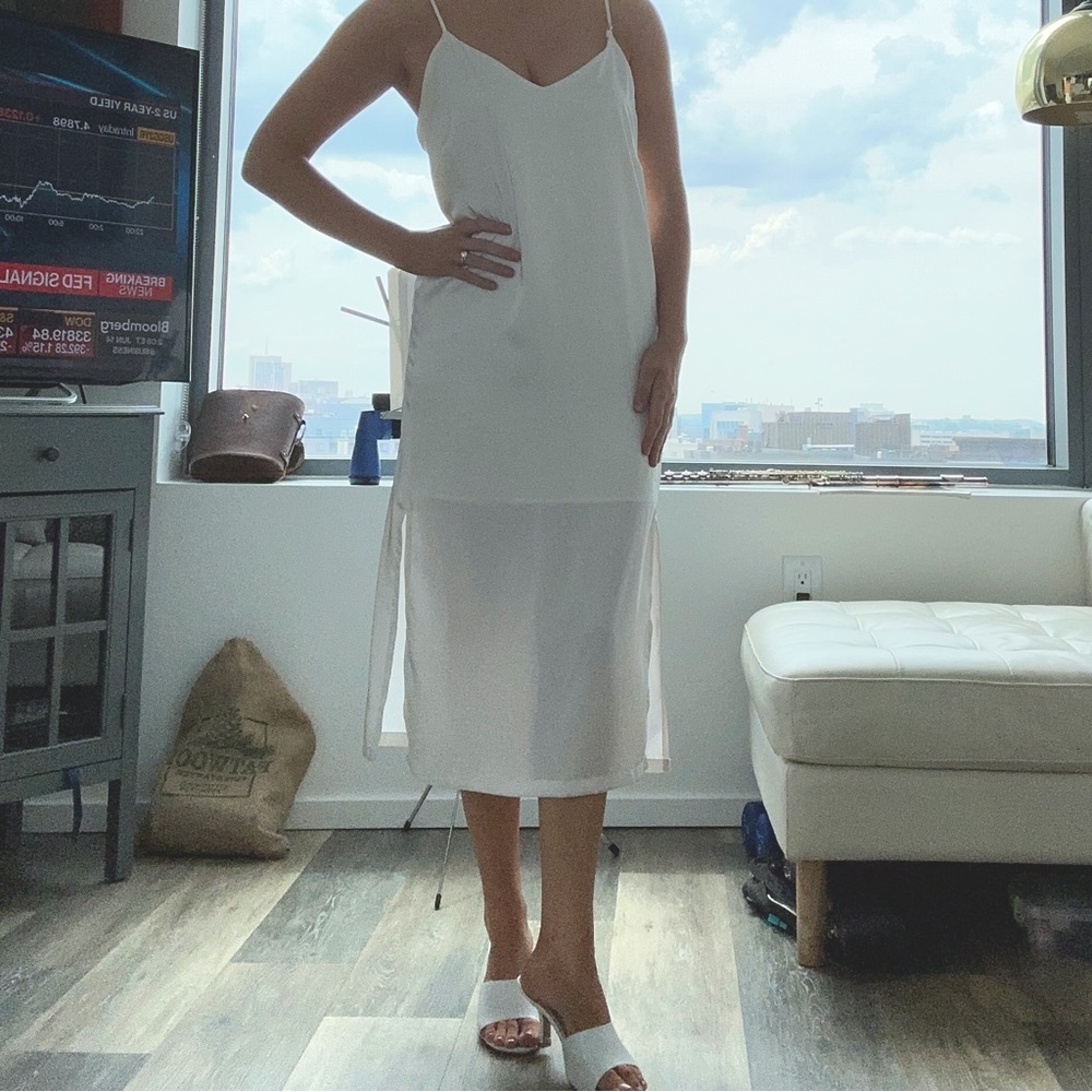 Elegant White midi slip dress with lining and adjustable straps
